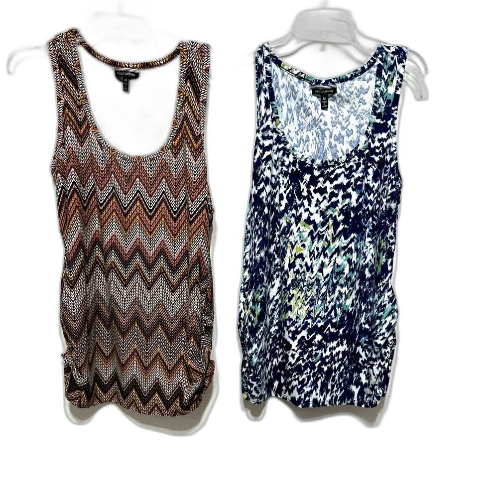 Allison Brittney Tank Top Shirt Bundle of 2 Blue Orange Print Womens size Medium